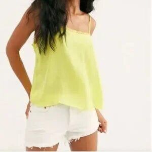 FREE PEOPLE INTAMATELY Beyond me cami yellow silky lace trimmed